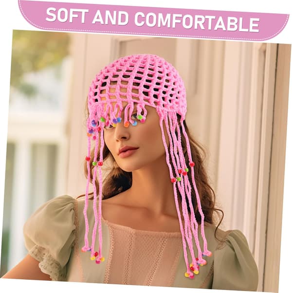 Damflätad tofs-hatt Virkad mössa Handvävd design för strand sommarfest Rosa