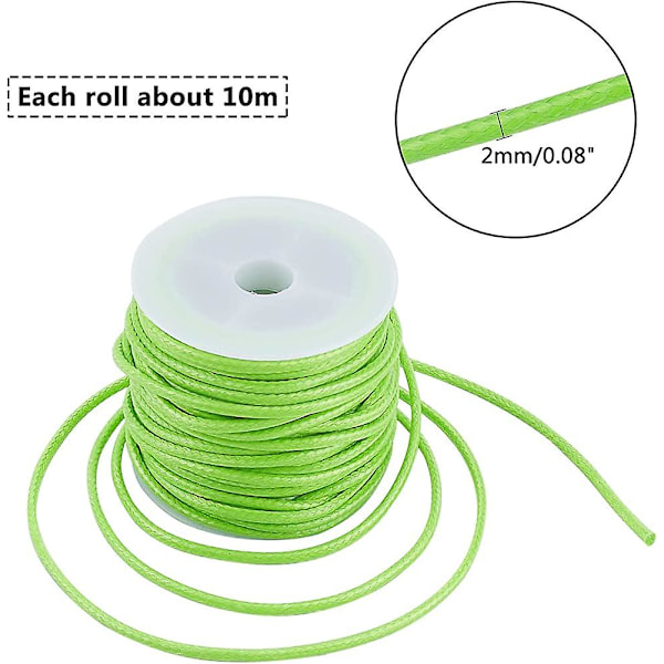 12 Färger 10m/rulle Vaxad Tråd, 2mm Polyester Snöre Vävt Rep för Armband