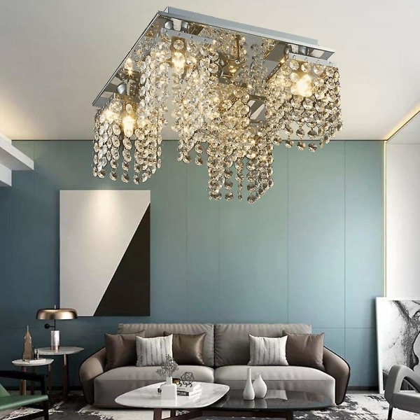 5-kevyt 30cm Crystal Ceiling Light uppoasennettava kattokruunu metalli