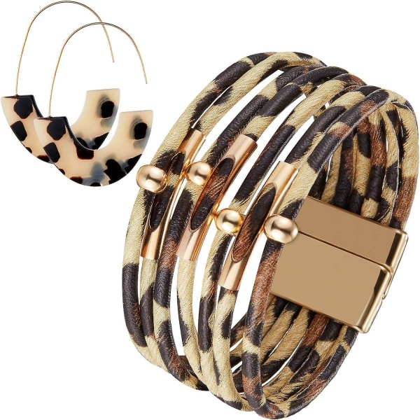 Leopard Armband Örhängen För Kvinnor Cheetah Armband Tortoise Shell Örhängen Layered
