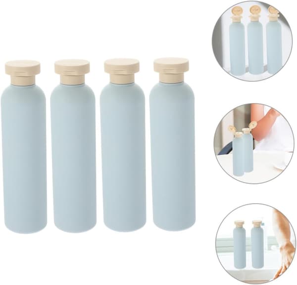 4 stk 260 ml reiseflasker for dusjsåpe med vippekork, lyseblå