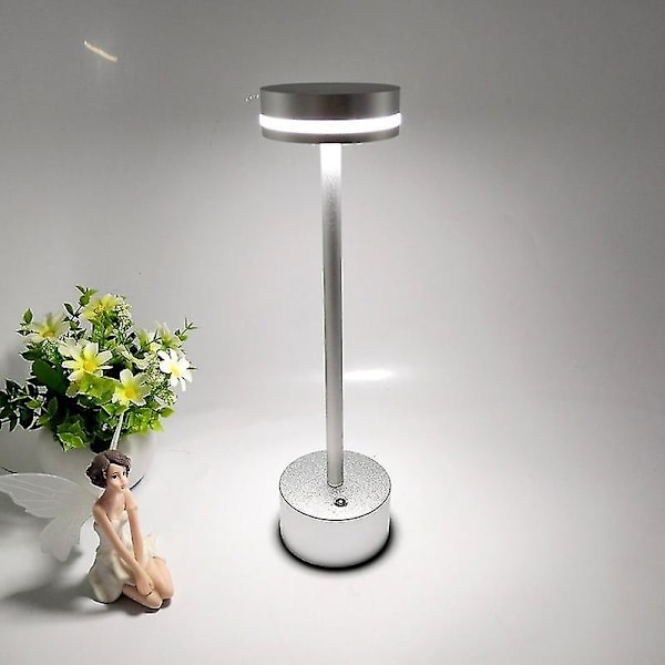 Laddbar Trådlös LED-Bordslampa, 5000mah Batteridriven Bordslampa, 3 Färglägen, Dimbar, USB-Skrivbordslampa för Hem, Matplats, Inomhus, Utomhus Silvery