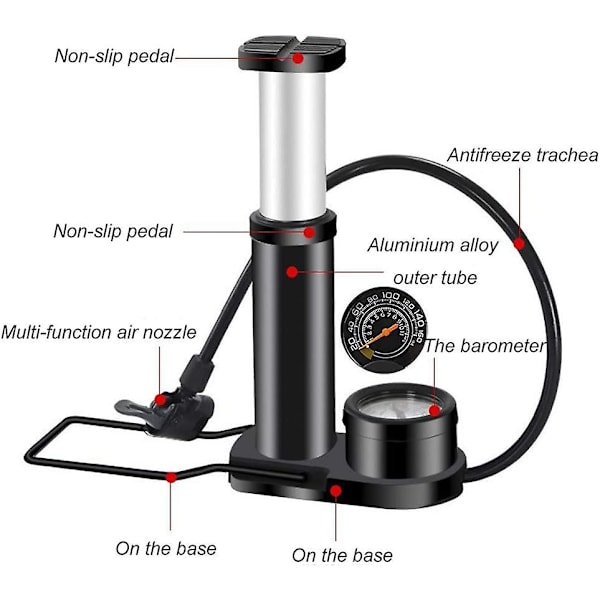 Polkupyörän pumppu kaikille pyörille Kannettava mini-polkupyörän pumppu Monitoiminen polkupyörän pumppu Polkupyörän lattiapumppu
