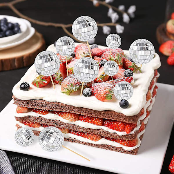6 stk. Kageindsatser Kreativ Udsøgt Glat Overflade Skinnende Dekorer Spejl Discokugle Cupcake Pinde Party Tilbehør Kaesi 4cm
