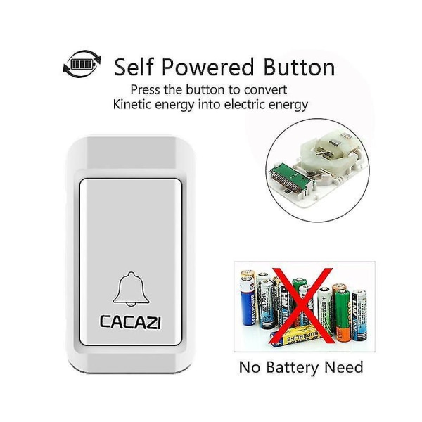 Vattentät trådlös dörrklocka Ingen batterikontakt Självdriven LED
