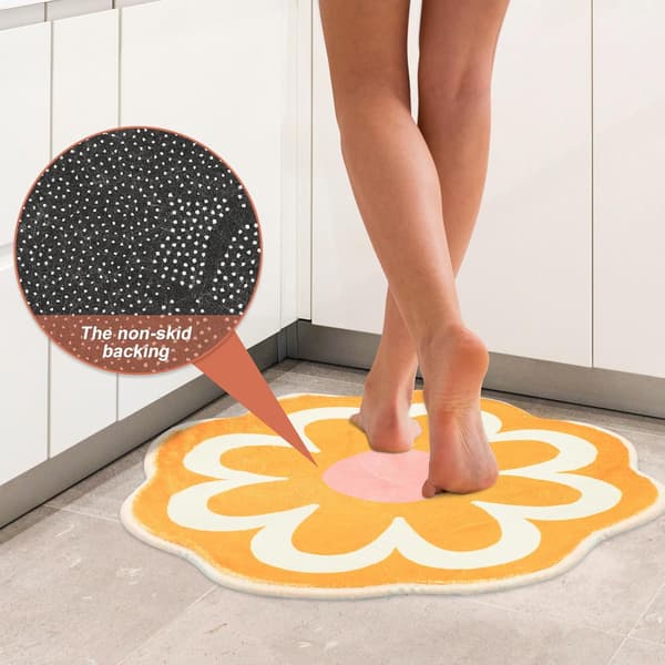 Gul Blomformad Dekorativ Matta Vattenabsorption Duschmatta Polyester