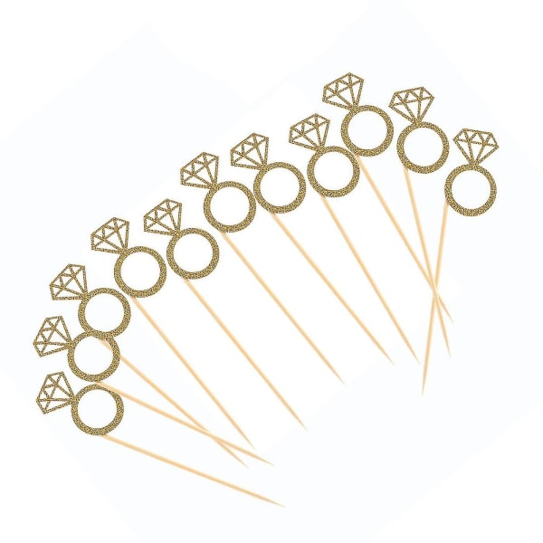 50 Pakk Cupcake Topper Gull Glitter Mini Diamant Ring Kake Topper