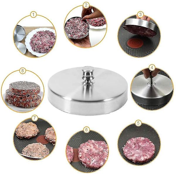 Burgerpresse i rustfritt stål - Burgermaker, hamburgerform, perfekt for grill og kjøkken