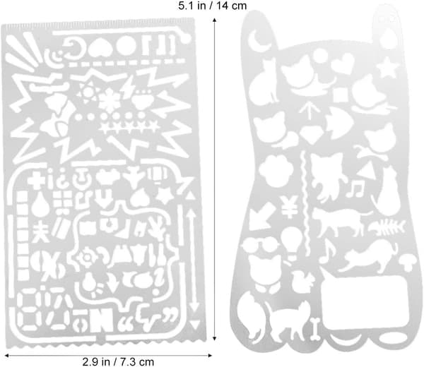 2 st metallritmallar med katt- och graffitischabloner, geometrisk design i stål