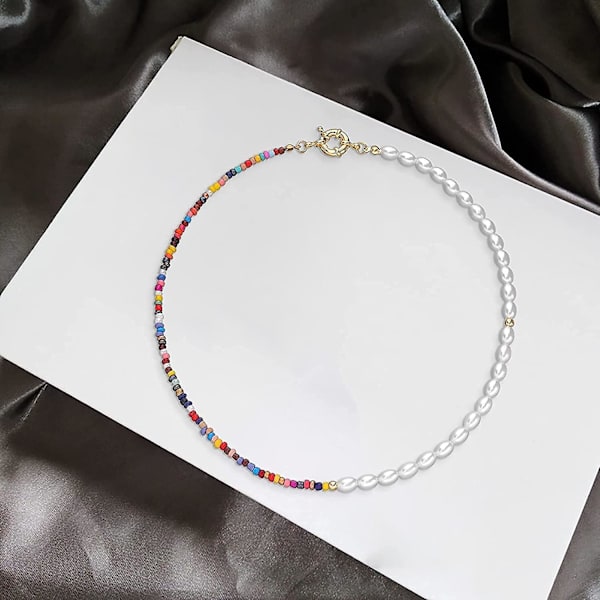 Bohemiskt Pärlchockerhalsband för Kvinnor Handgjort Färgglatt Frö-Pärlat Present