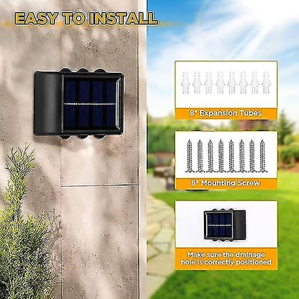 4-pack Solcellsbelysning för Vägg, Utomhus, 6 LED Solcellsstaketlampor