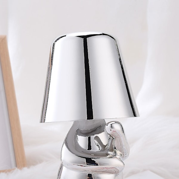 Thinker Lamp - Unik Karaktärslampa i Silver - Uppladdningsbar Sladdlös Dimbar Ljuskälla