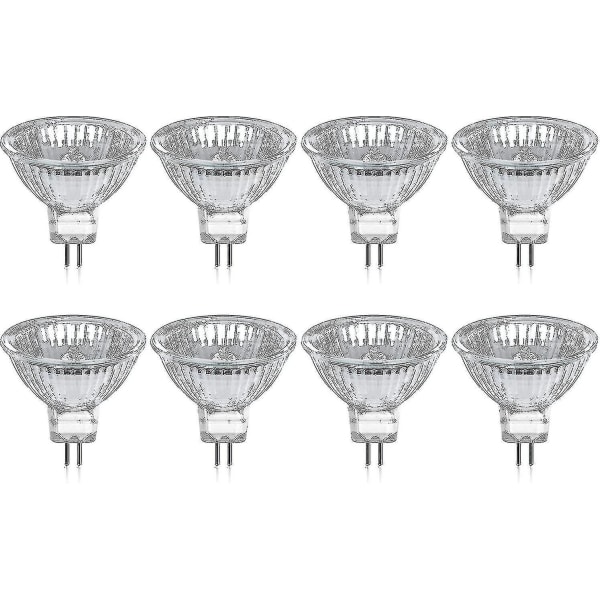 Paket med 8 Halogenlampor GU5.3 MR16 35W 12V Dimbar - Varmvit 2800K, 400 Lumen, Glaskupa