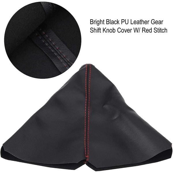 Betræk til gearskifteknap, universelt Pu-læder Bright Black Gearskifteknapbetræk Red Stitch Gear Gaiter Boot Cover Black1stk)