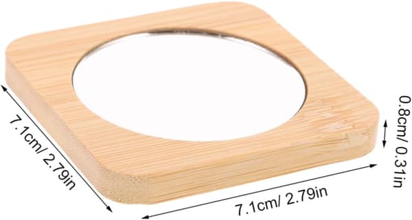 12 st bärbar sminkspegel i bambu, mini handspegel i träram