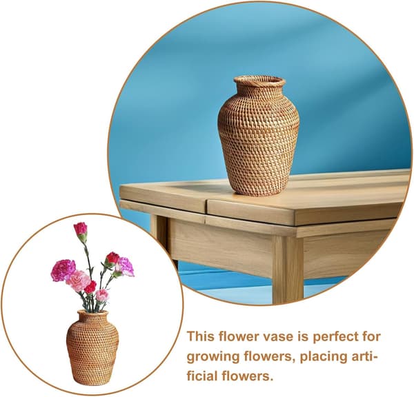 Blomstervaser for midtpunkter, rottingplanter, vevd struktur, flat bunn, håndlaget dekorativ