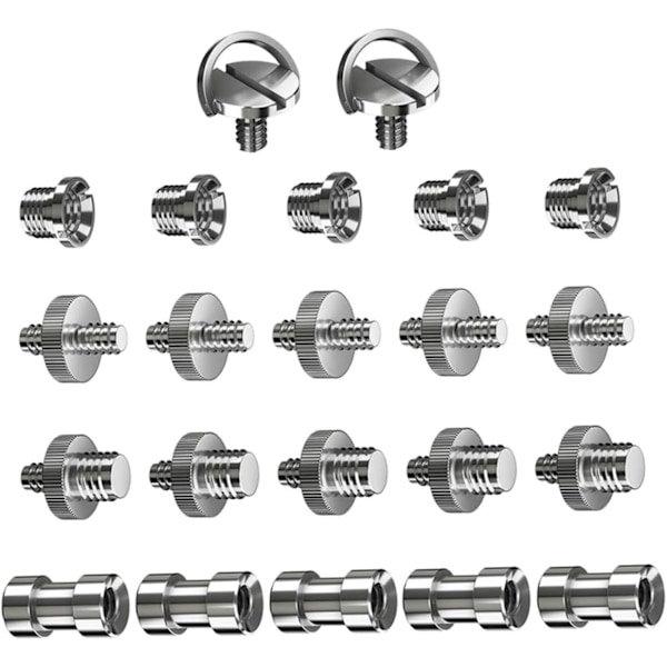 Komplett Kameraskruv Konverteringskit 22st Metall Stativskruv Adapter 1/4 till 3/8 Gängade Monteringsskruvar