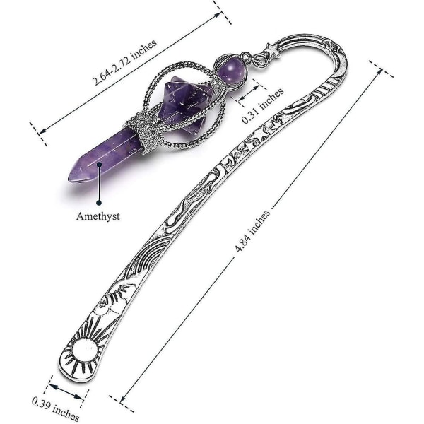 Hopeasormi-kirjanmerkit helmillä, ametisti-kristalli-kvartsi Merkaba kuusikulmaiset terävät helmet, violetti, 1 kpl