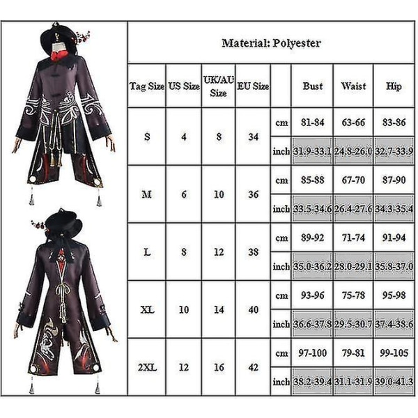 Genshin Game Hu Tao Costume Fancy Up Outfits Kvaster Bukser Uniform Se XL