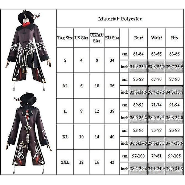 Genshin Impact Hu Tao -asu Fancy Up -asut, tupsut ja housut, yhtenäinen asu 2XL