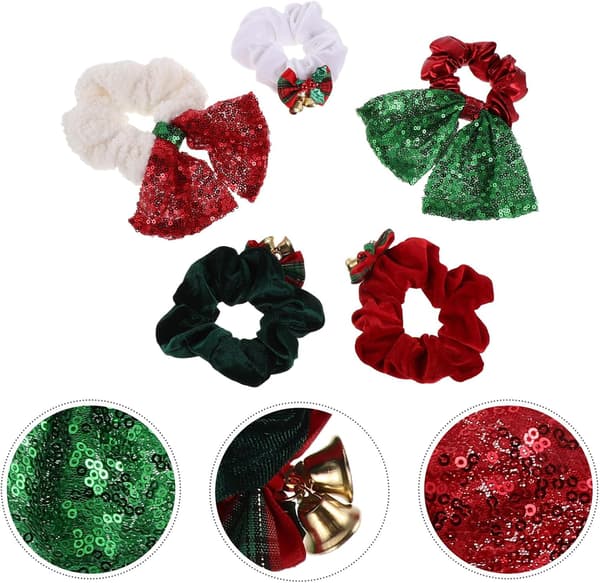 5 st julhårscrunchies elastisk hästsvanshållare julhårband klock- och rosettdesign