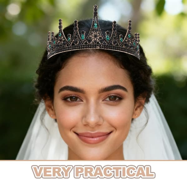 Barokk Retro Brudebryllupskrone Rhinestone Krystall Tiara Hodeplagg Grønn Antikk
