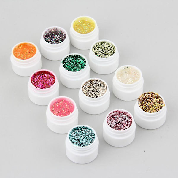 12 stk Transparent Glitrende Solid UV Gel Forlengelse Neglekunst