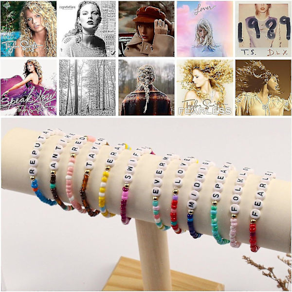 Black Friday 12 stk TS-inspirerte vennskapsarmbåndsett for kvinner, kjærestegaver, TS-musikk armbåndsmykker, gaver til Swiftie-fans