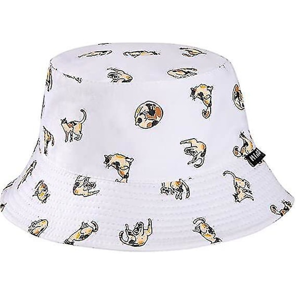 Reversibel bøttehatt for kvinner, sommer solhatt med UV-beskyttelse for reise, strandhvit - Q1