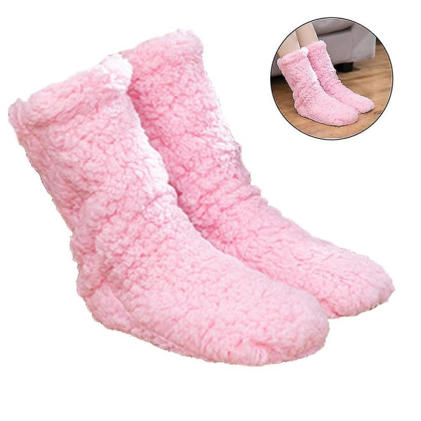 1 par skridsikre/skridsikre sokker, vinterfluffy hyggelige fleecestrømper, plys tykke varme gulvsokker Pink