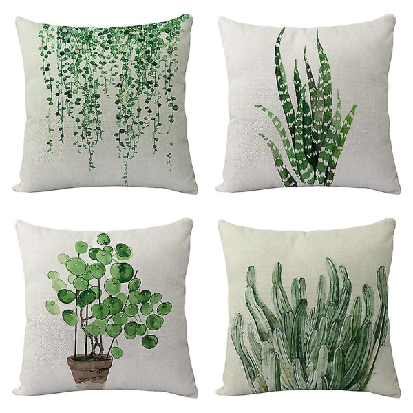4-delt sett med putetrekk Håndmalt akvarell Aloe Vera Grønne blader Grønne  planter Dekorative putetrekk Hjemdekorasjon Standard kvadratisk be8e |  Fyndiq