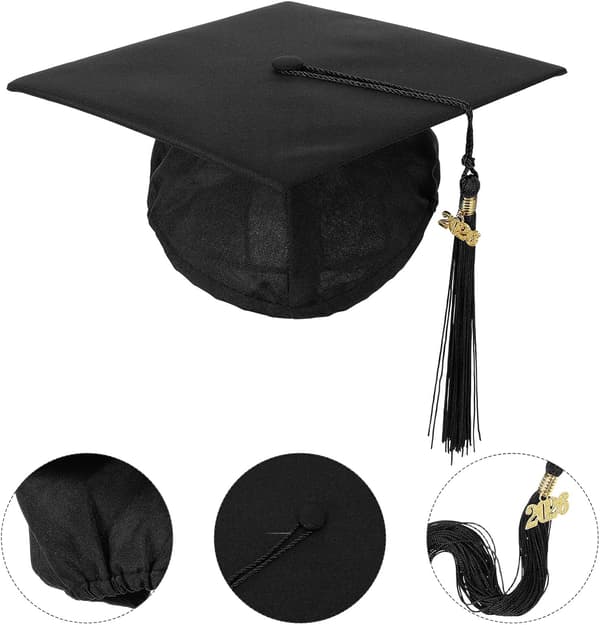 Studenterhue til voksne, studenterhue og kvast til gymnasieceremoni, unisex tilbehør, sort