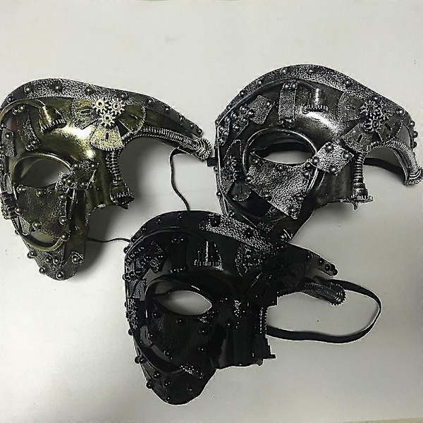 Steampunk Metallisk Cyborg Mask, Maskeradmask För Halloween Kostymfest/fantom Operan/Mardi Gras Boll (1st, Svart)