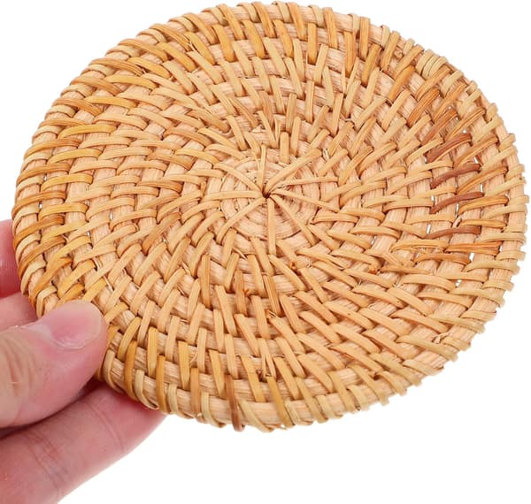 Varmeisolerende kopunderlag Kopmåtte Runde Rattan Coasters Rustik Dekorativ Holder