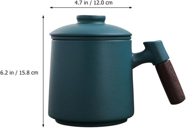 Keramisk tekoppset med trähandtag och tesil, 400 ml grön mugg med lock