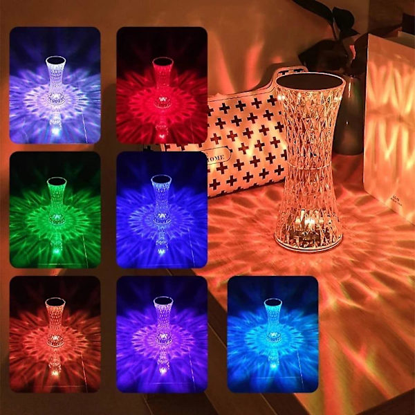 Krystal Lampe 16 Farver Rgb Natlampe Berøringsfølsom Romantisk Led Rose