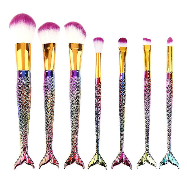 7 st Mermaid Tail färgglada kosmetiska sminkborstar set