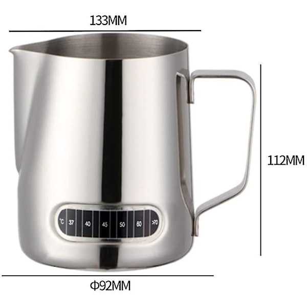 Maitojugga vaahdotus 600ml Termometrillä Ruostumattomasta Teräksestä Kannu