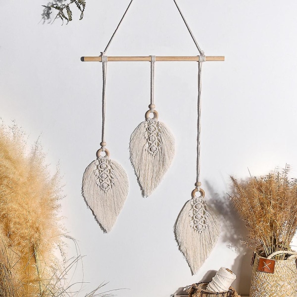 Boheme Væghængning Macrame Deco Macrame Fjer Væghængning Macrame Vægdekoration