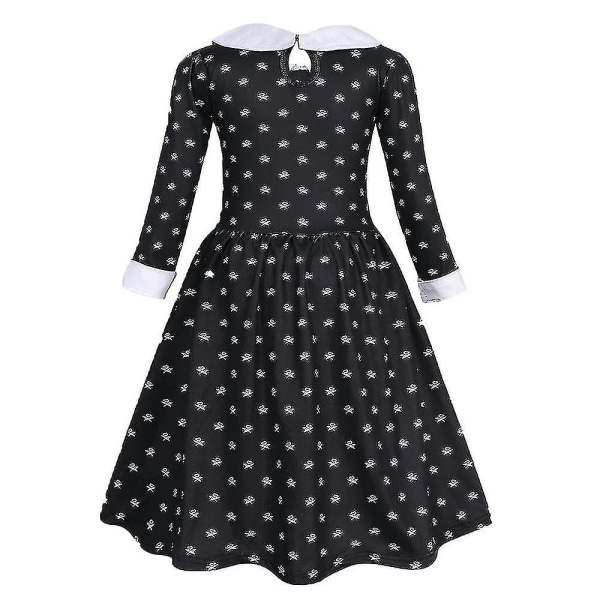 Barnflickors Onsdag Addams Kostym + Väska + Peruker Utrustning Fint Upp 6-7 Years Dress Bag and Wigs
