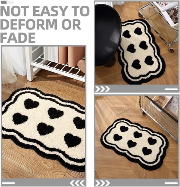 Absorberende baderomsmatte vaskbar baderomsmatte hvit polyester hjerteformet sklisikker gulvmatte