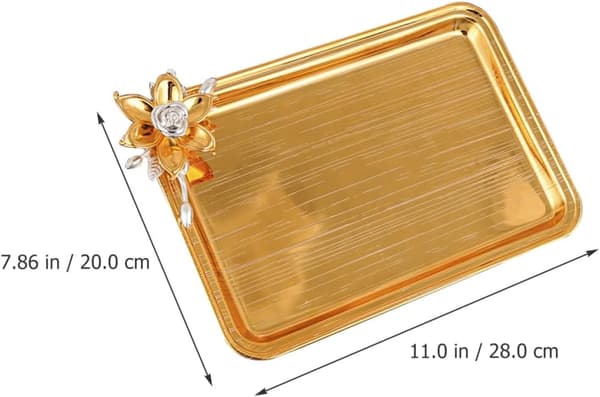 Fruktbricka i guld, serveringsbricka i aluminiumlegering, rektangulär metallplatta, lätt att rengöra, slät yta, vacker