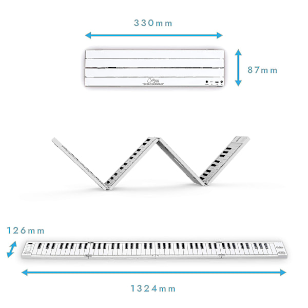 Bärbar Vikbart Piano | 88-tangenters Bärbart Piano Med Inbyggt Uppladdningsbart USB-batteri Och USB Midi. 128-tons Pianoklaviatur, 1,6 Kg, 33 Cm