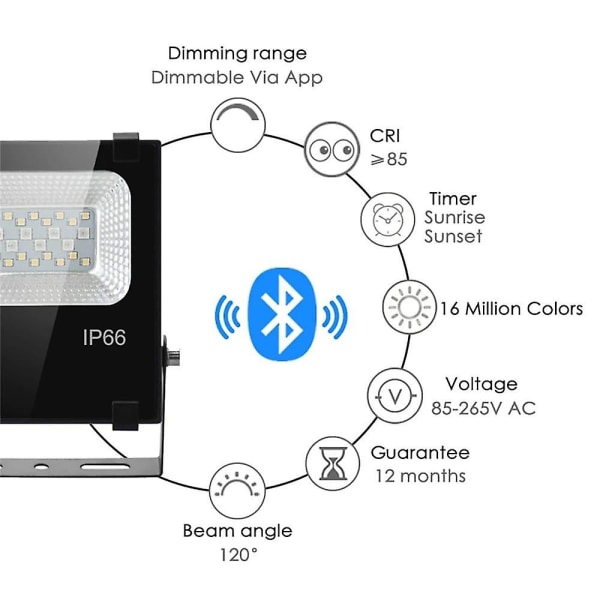 Rgbw App Led Floodlight 15w Bluetooth Outdoor Smart Flood