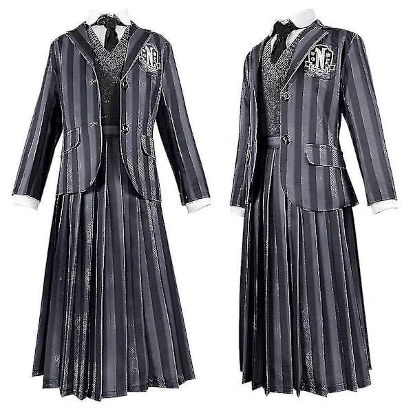 Naisten Wednesday Addams Deluxe -asusetti Nevermore-uniformu asu peruukit One Size without Wigs
