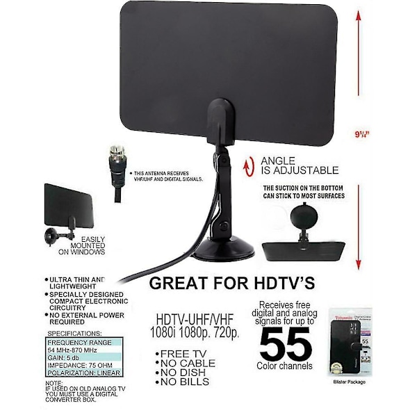 Digital inomhus-TV-antenn med platt design, hög förstärkning, DTV-box