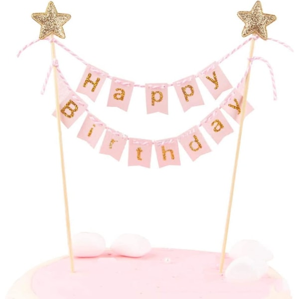 Happy Birthday Cake Toppper -banneri - Käsintehty norsunluun viirilippulippu