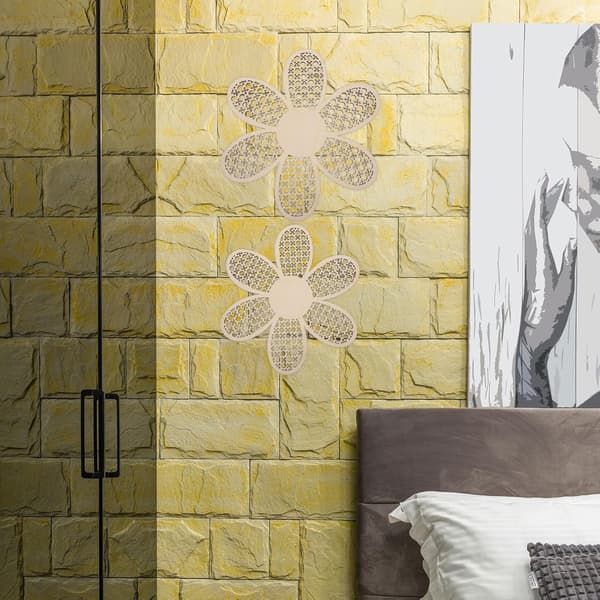 Trævægkunstpanel Vægblomstindretning Khaki Blomsterform Rustik Moderne Stil Træmateriale
