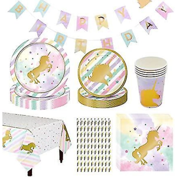 65 Pcs Unicorn Party Supplies Tableware Set Cups Plates