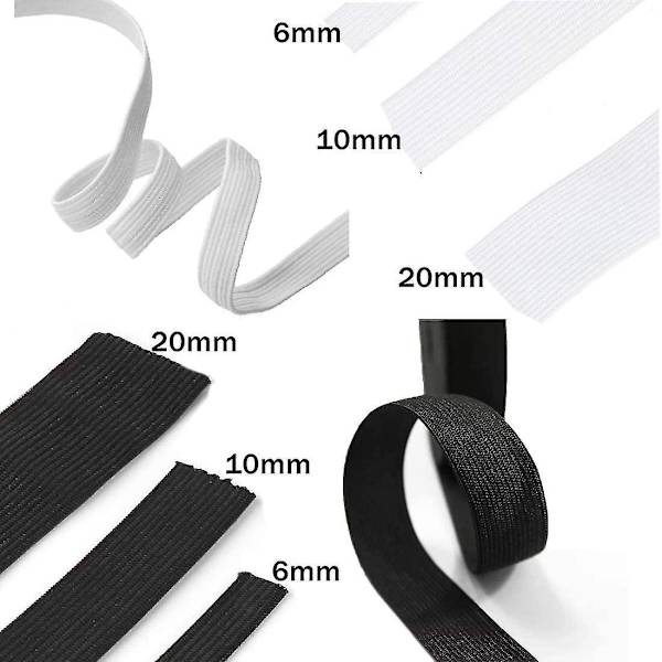Elastisk 6mm 10mm 20mm Bred 30m Sort Hvid Syning DIY U-formet